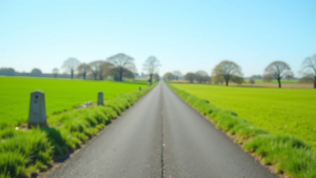 Scenic view of the greenway path stretching into the distance with rolling countryside and stone heritage markers