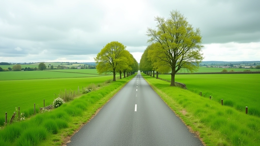 Middle section of greenway showing gentle landscape with fields and the old railway line cutting through