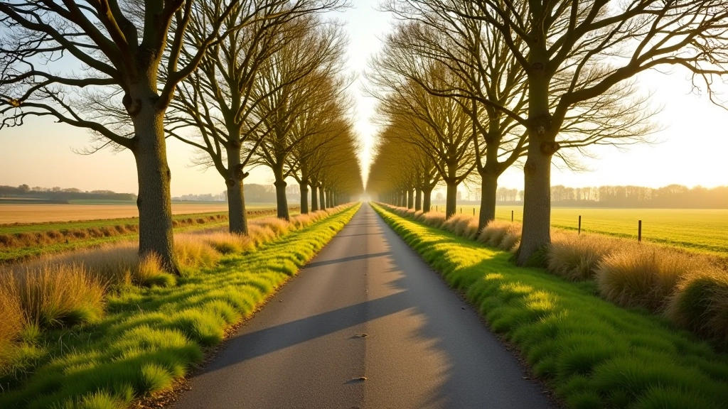 Scenic view of the heritage greenway cycling trail with mature trees lining both sides of the flat paved path
