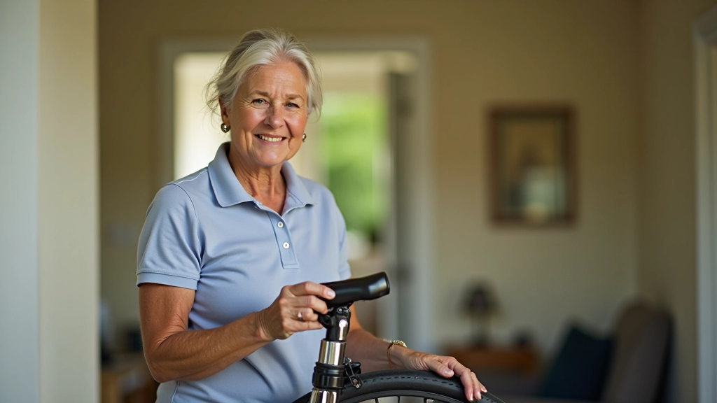 Person in casual clothing checking tire pressure on a hybrid bicycle using a hand pump